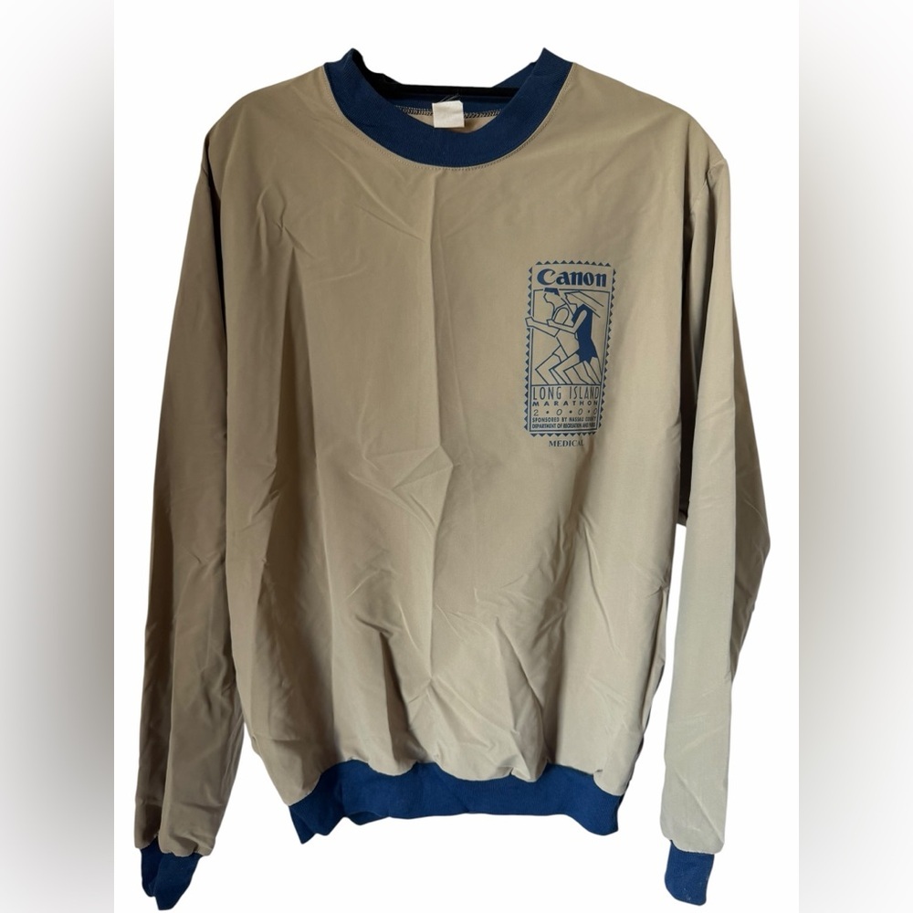 Vintage Tan & Navy Marathon Windbreaker Crewneck 100% Microfiber Streetwear